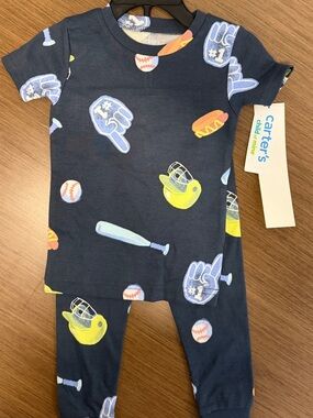 NWT - Carter's Child of Mine Toddler NAVY SPORTS Pajama Set (18 months)